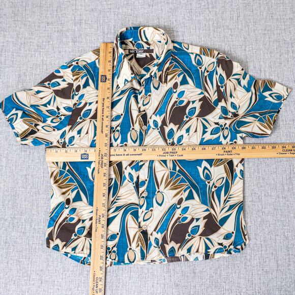 MR Turk Cropped Button up Shirt Abstract floral print blue brown M - Picture 4 of 7